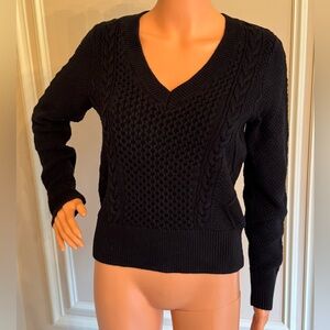 Banana Republic Women’s Black V-Neck Cable Knit Sweater, Size S